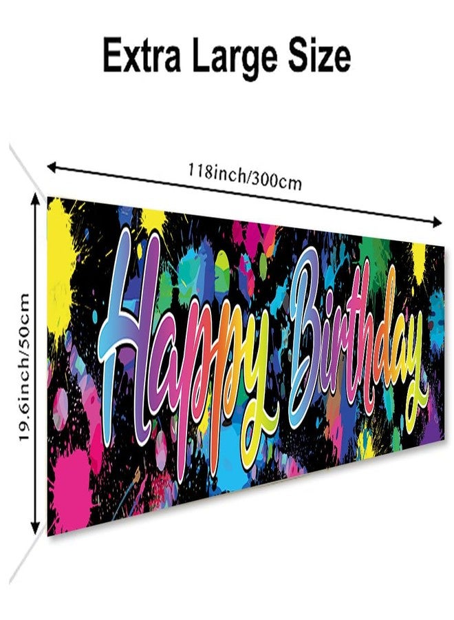 DOTOOMA 118 x 20 Inches Neon Glow In The Dark Happy Birthday Yard Banner Sign Color Graffiti Splash Paint Polyester Children Baby Shower Party Decorations Supplies Indoor Outdoor - Image 3